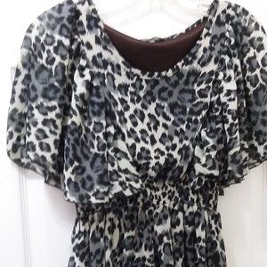 Leopard Print Dress - gather waist